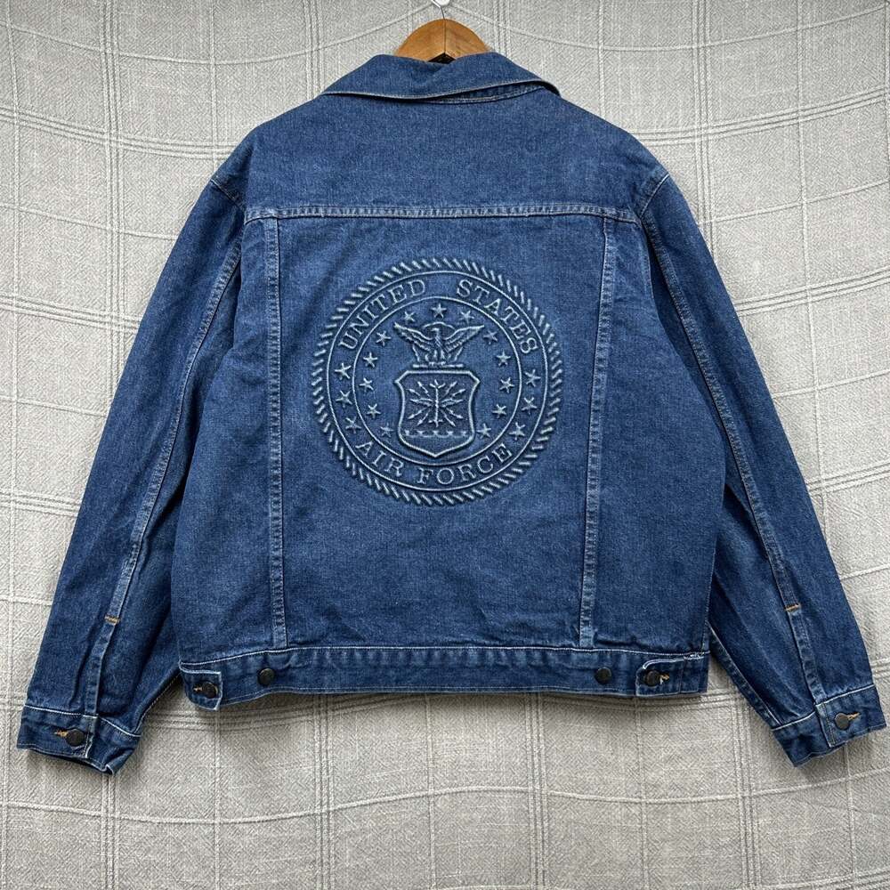 VTG TYCA US Air Force USAF Embossed 100% Cotton Jean Jacket LARGE Trucker USA